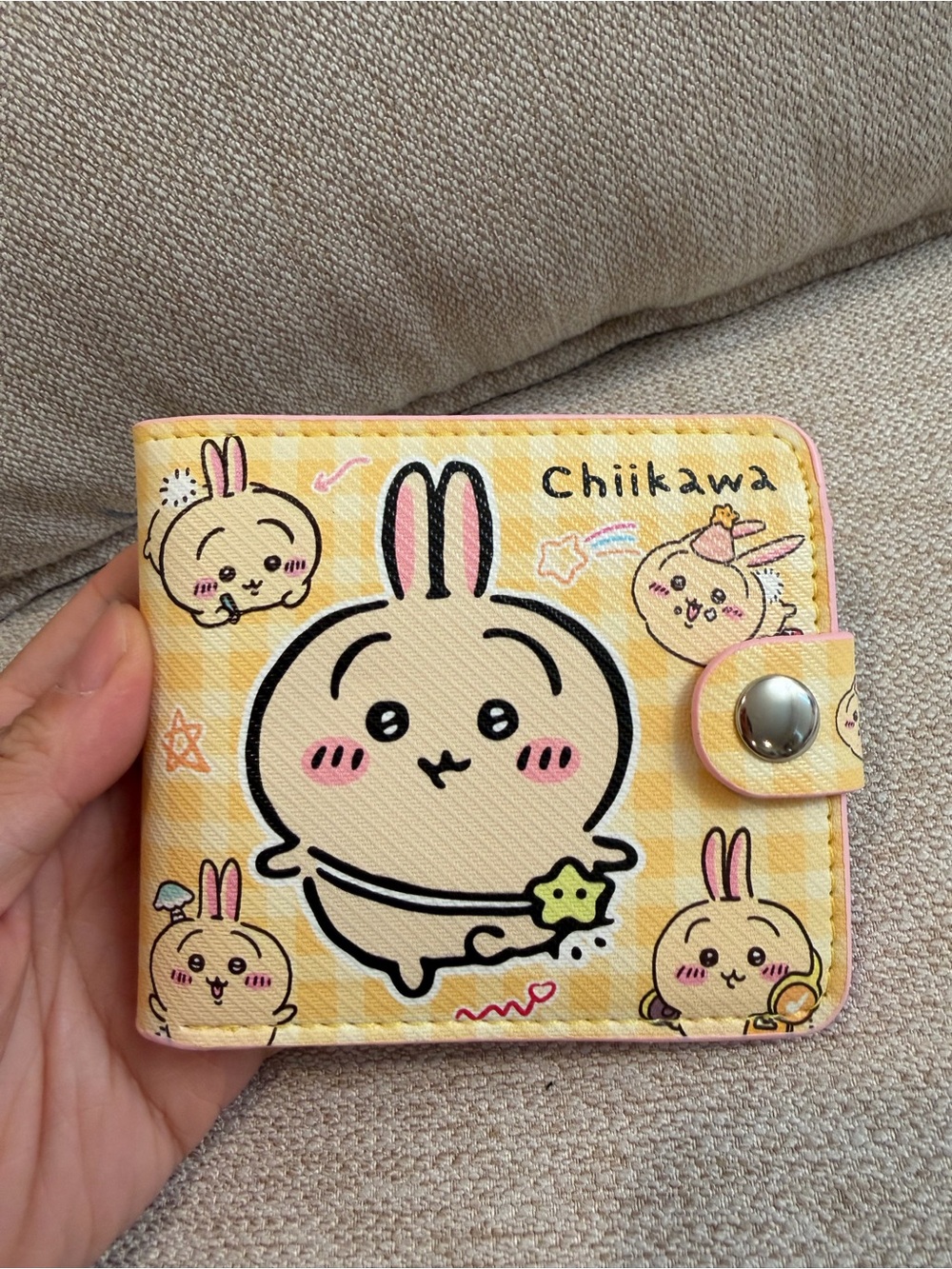 Chiikawa Yellow Cartoon Bunny Kids Wallet with Snap Closure